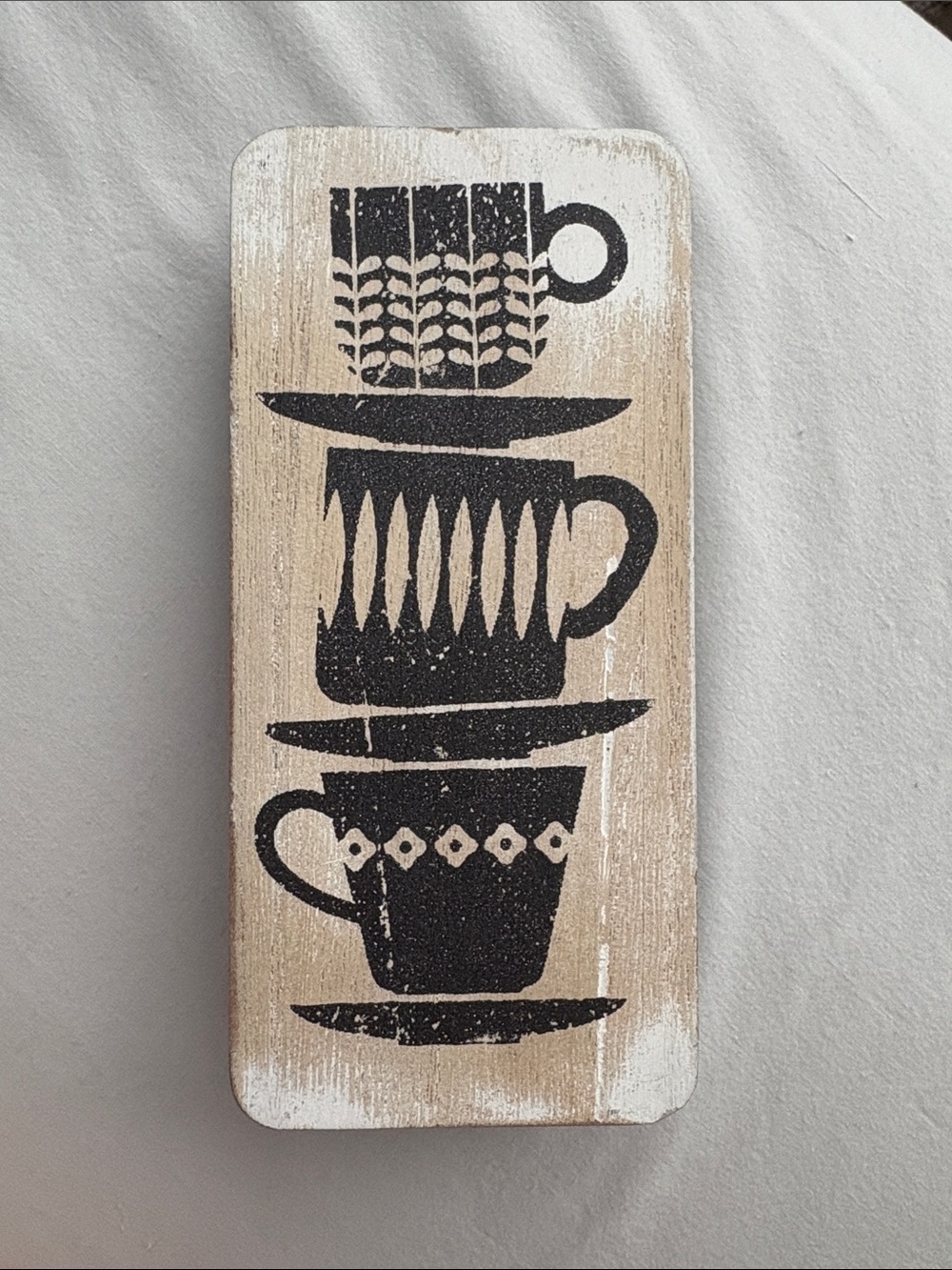 Rustic Stacked Teacups Wall Plaque - Black with White Background